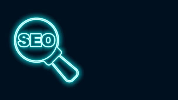Glowing neon line SEO optimization icon isolated on black background. 4K Video motion graphic animation - Footage, Video