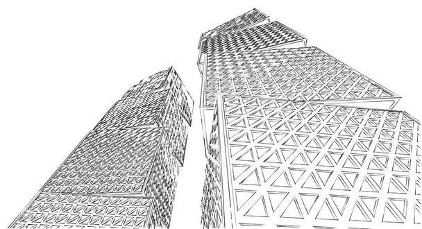 abstrakte Würfelarchitektur 3D Illustration Skizze - Foto, Bild