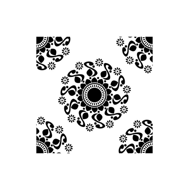 Indische traditionelle und kulturelle Rangoli Mandala-Design-Konzept der floralen Kunst isoliert auf weißem Hintergrund ist in nahtlosen Muster - Vektor, Bild