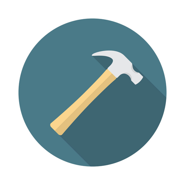 Hammer circle icon with long shadow. Flat design style. Hammer simple silhouette. Modern, minimalist, round icon in stylish colors. Web site page and mobile app design vector element. - Vector, Image