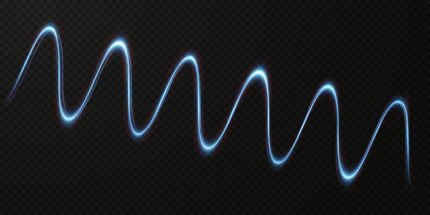 Luminous blue wavy line of light on a transparent background. Neon light, electric light, light effect png. Curve neon line png for games, video, photo, callout, HUD. Isolated vector illustration. - Vector, Image