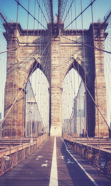 Retro toned picture of Brooklyn Bridge, New York City, USA - Fotografie, Obrázek