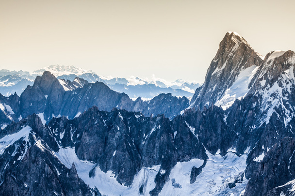 View of Mont Blanc mountain range from Aiguille Du Midi in Chamo - Photo, Image