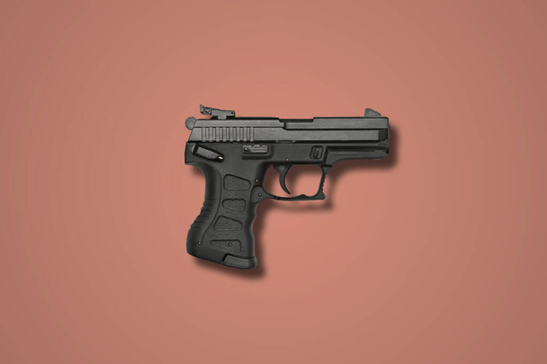 black 9mm modern fire gun pistol of cop isolated - Photo, Image