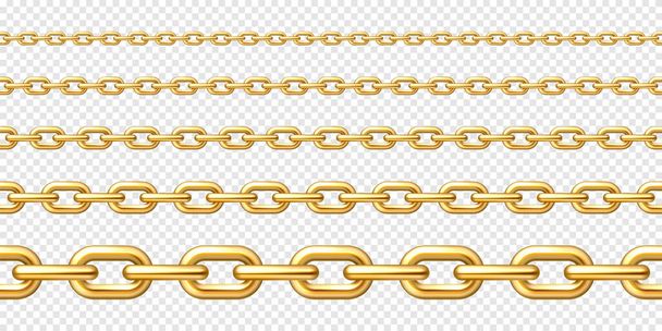Realistic gold plated seamless metal chain with golden links on checkered background. Vector illustration. - Vector, Image