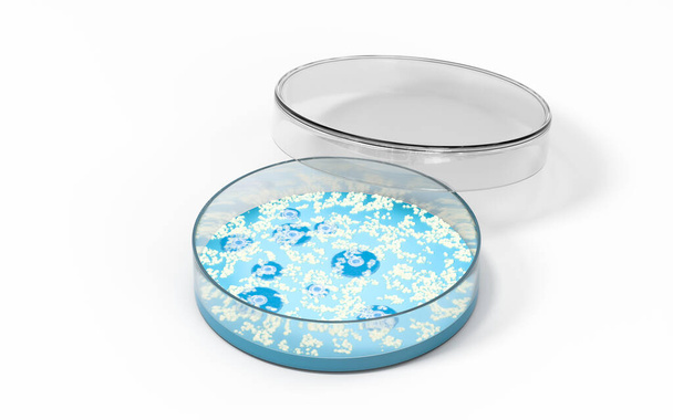 ペトリ皿の細菌、 3Dレンダリング。コンピュータ・デジタル・ドローイング. - 写真・画像