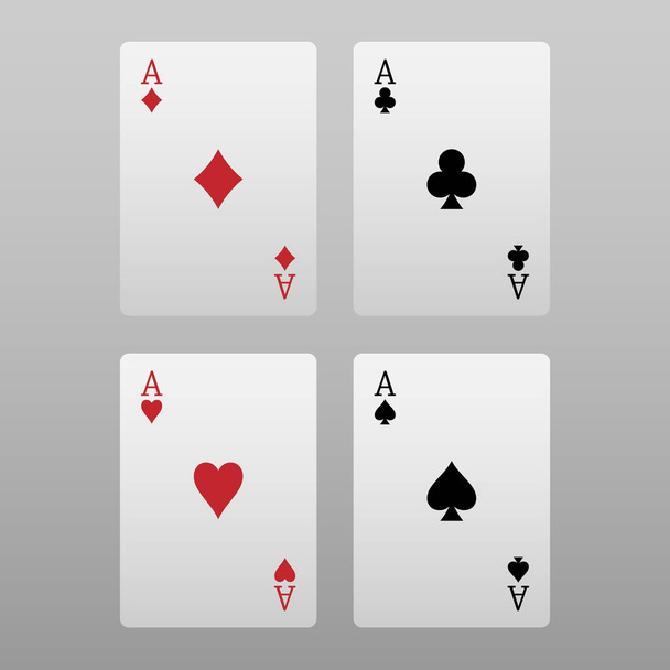 グレーの背景に隔離された4つのエースポーカーカード,ベクトルイラスト - ベクター画像