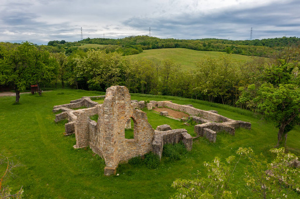 Mecseknadasd, Hungary - Aerial view about Schlossberg church ruins surrounded by forest. - Photo, Image
