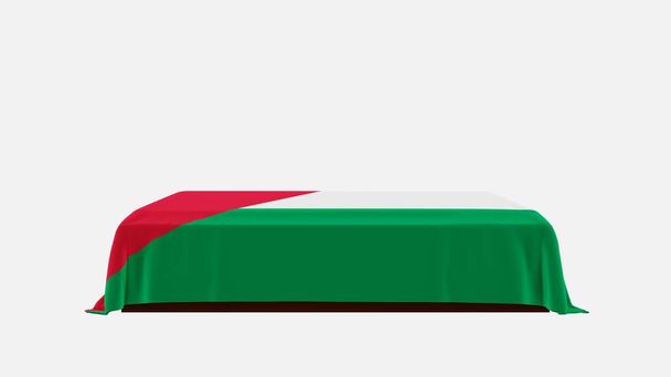 Side Näkymä arkku valkoisella taustalla peitetty maan lippu Jordania - Valokuva, kuva