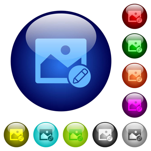 Редактировать иконки изображения на кнопках круглого стекла в нескольких цветах. Структура слоя - Вектор,изображение