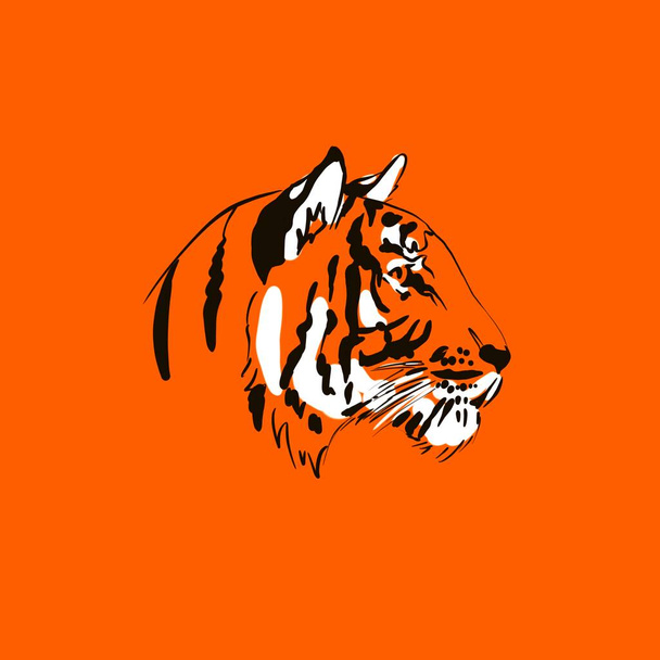 Visage tigre 2022. illustration de tigre prédateur sont dessinés à la main avec des logos de tatouage à l'encre - Photo, image