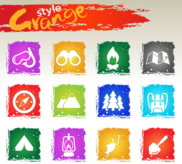 Aktywny zestaw ikon rekreacyjnych i campingowych do projektowania interfejsów użytkownika. Styl ikon Grange - Wektor, obraz