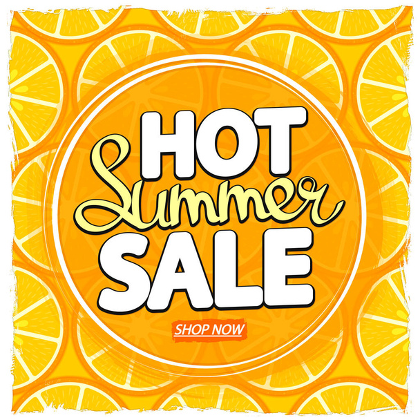 Hot Summer Sale, discount poster design template, store offer banner. Season shopping, promotion banner, vector illustration - Vector, Imagen
