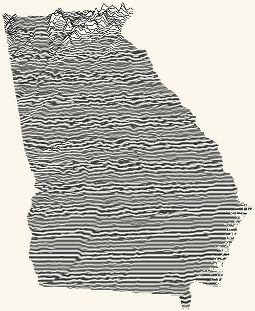 Leichte topografische Karte des Bundesstaates Georgia, USA mit schwarzen Höhenlinien auf beigem Hintergrund - Vektor, Bild
