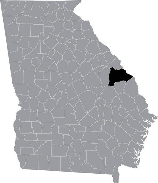 Черно-белая карта расположения американского округа Берк на карте федерального штата Джорджия, США - Вектор,изображение