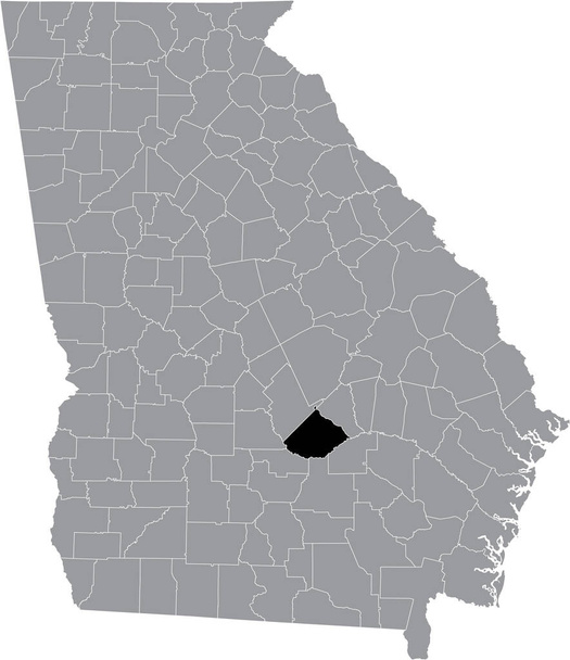 Черно-белая карта расположения американского округа Телфэйр на карте федерального штата Джорджия, США - Вектор,изображение