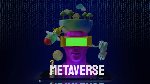 Meta evren veya teknoloji konsepti 3D oluşturma için tablet üzerindeki kulaklık - Fotoğraf, Görsel