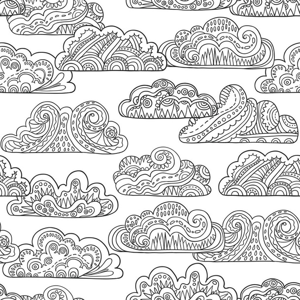 Seamless pattern with doodle ornate black and white mandala clouds. Hand drawn vector illustration. - Wektor, obraz