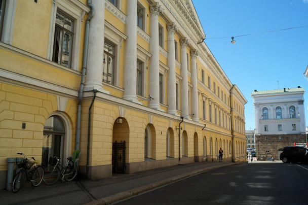 Classical 19th-century building facade in a side street near the Senate Square, Helsinki, Finland - May 31, 2018 - Fotoğraf, Görsel