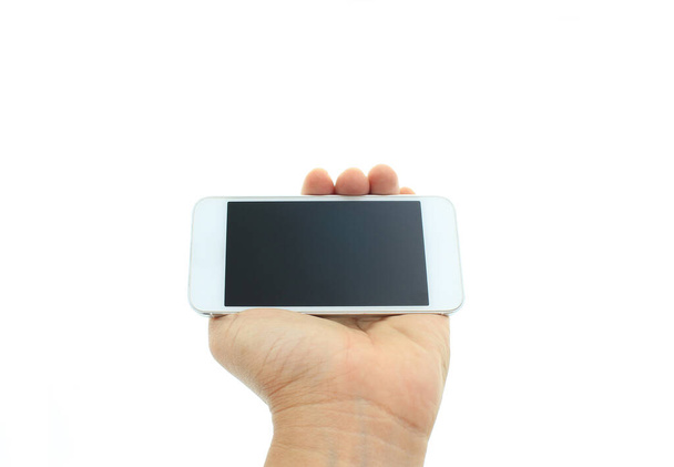 Τηλέφωνο στο χέρι - να εργαστούν σε ένα smartphone με μια κενή οθόνη - Φωτογραφία, εικόνα