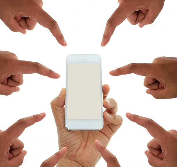Telefono in mano - per lavorare su uno smartphone con uno schermo vuoto - Foto, immagini