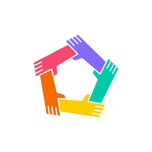 fünf Hände, die sich gegenseitig halten Teamarbeit Einheit zusammen Logo Vektor Symbol Illustration - Vektor, Bild