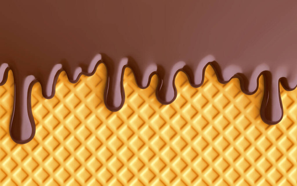 チョコレートアイスクリーム、溶かしたチョコレートとウェーハの背景。3Dレンダリング - 写真・画像