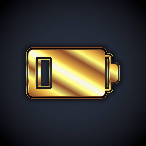 Gold Battery charge level indicator icon isolated on black background. Vector - Вектор,изображение