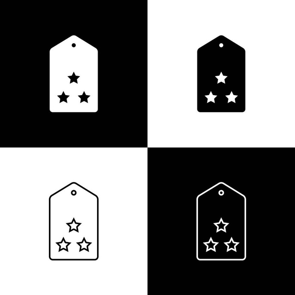 Imposta icona del rango militare isolata su sfondo bianco e nero. Segno di distintivo militare. Vettore - Vettoriali, immagini