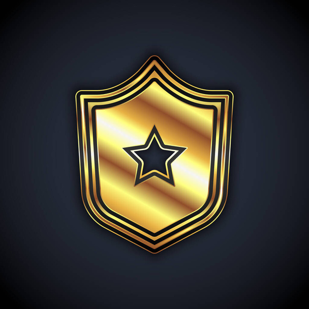 Значок Золотой полиции выделен на черном фоне. Знак шерифа. Щит со звездой. Вектор - Вектор,изображение