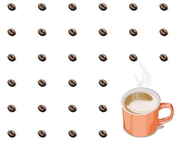 Šálek kávy a kávových zrn na bílém pozadí. Jídlo a pití vektorové ilustrace. Zavřít ruční kresbu.  - Vektor, obrázek