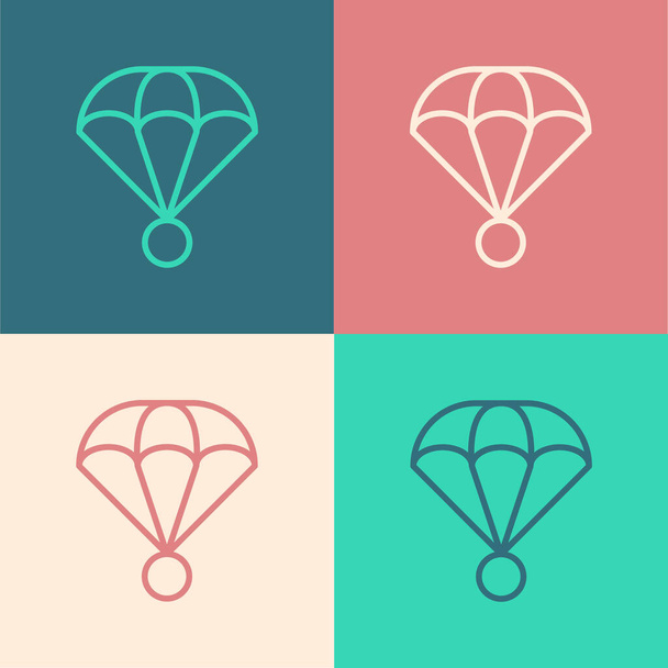 Pop art lijn Parachute pictogram geïsoleerd op kleur achtergrond. Extreme sport. Sportuitrusting. Vector - Vector, afbeelding