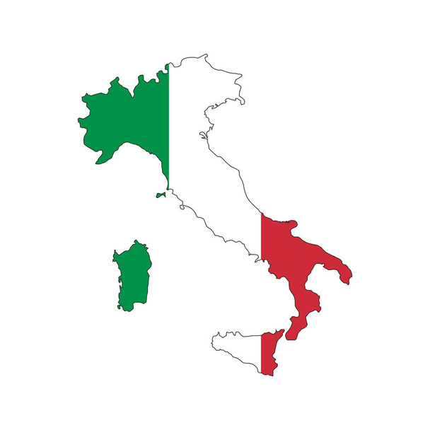 Силуэт карты Италии с флагом на белом фоне - Вектор,изображение