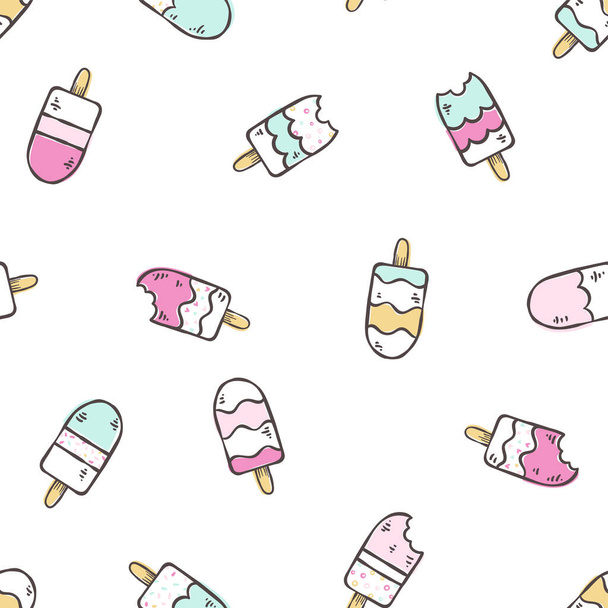 Cute hand drawn popsciles seamless pattern, doodle background, great for summer textiles, wrapping, wallpapers - vector design - Vecteur, image