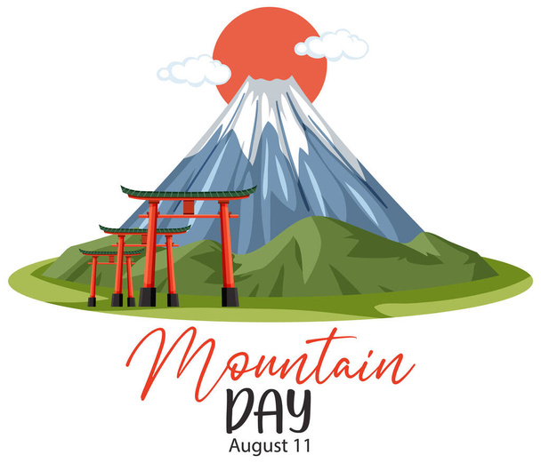Tag der Berge in Japan am 11. August Banner mit Abbildung des Fuji-Berges - Vektor, Bild