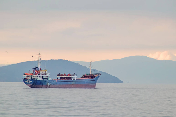 Marmara Sea,istanbul,Turkey-June 15,2021.Cargo ships in the Sea of Marmara in Turkey and Marmara Sea view in early morning time. - Photo, Image