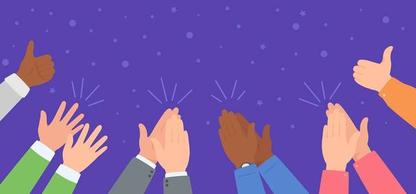 Hand clapping. Diverse team celebrating success. People applause and giving thumb up. Winning, celebration, ovation vector illustration - Vector, Image