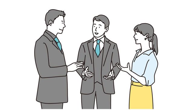 Persona de negocios hablando con tres personas - Vector, Imagen