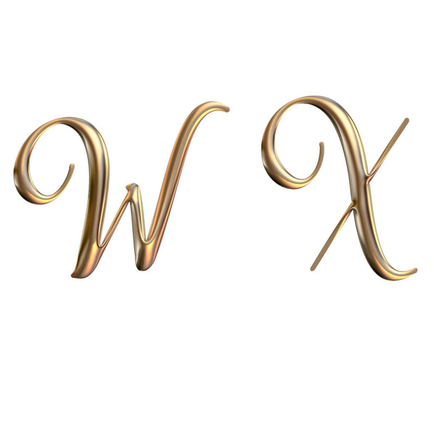 3d alphabet, golden letter W X, 3d rendering - Photo, Image