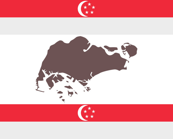 Χάρτης της Σιγκαπούρης σε φόντο με σημαία - Διάνυσμα, εικόνα