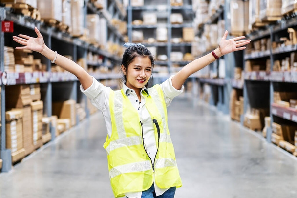 Shot of cheerful positive warehouse workers having fun at work, - Photo, image
