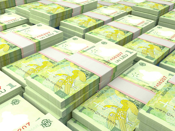 Money of Romania. Romanian leu bills. RON banknotes. 1 lei. Business, finance, news background. - Photo, Image