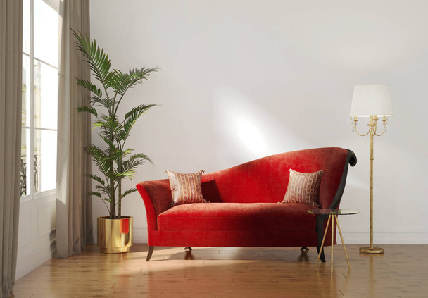 3D provedení klasického pařížského luxusního interiéru s červeným lehátkem - Fotografie, Obrázek