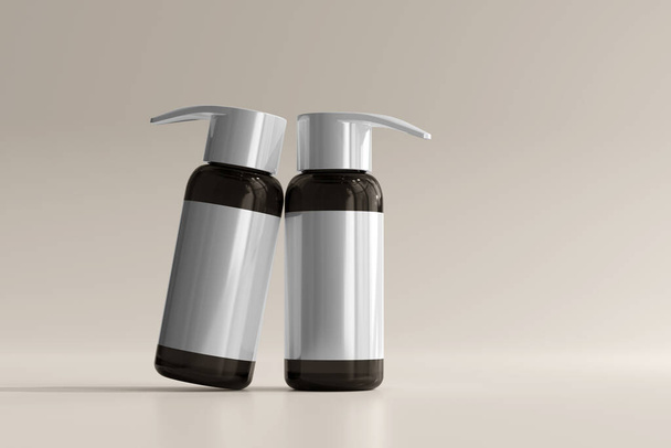 Geïsoleerde Amber Glass Pump fles rendering - Foto, afbeelding