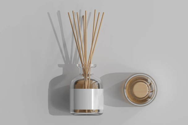 Erillinen Incense Air Freshener Reed Diffuser lasipullo 3D Renderöinti - Valokuva, kuva