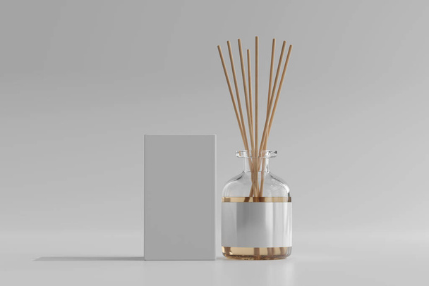 Bottiglia di vetro 3D del diffusore della canna del deodorante dell'aria dell'incenso isolato Rendering - Foto, immagini