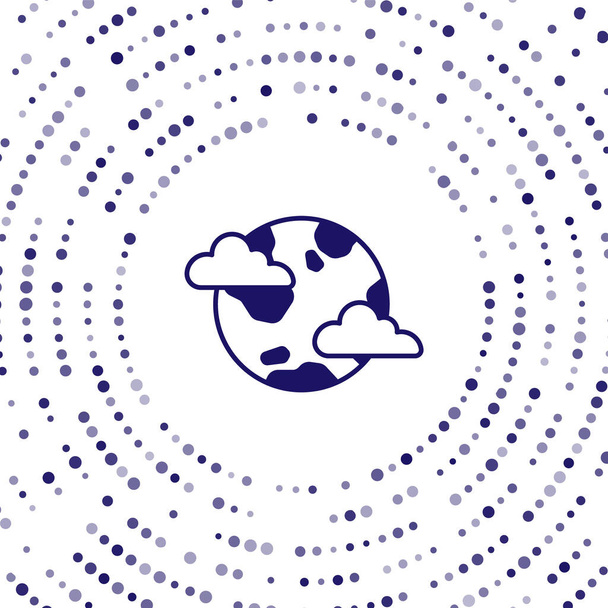 Planète Terre Bleue avec icône de nuages isolés sur fond blanc. globe terrestre avec atmosphère couverte de nuages et de gaz. Cercle abstrait points aléatoires. Vecteur - Vecteur, image
