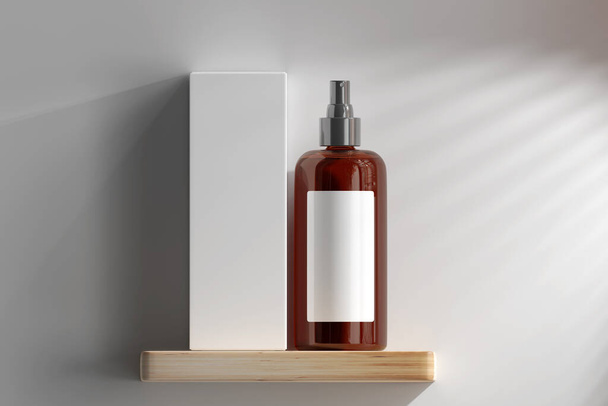 Geïsoleerde Amber Glass Cosmetic Spray Bottle 3D Rendering - Foto, afbeelding