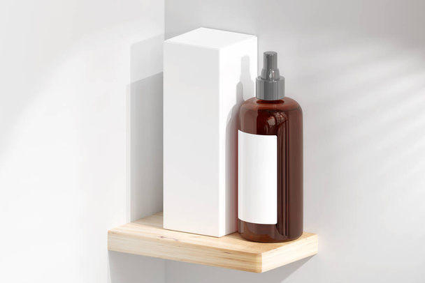 Aislado ámbar vidrio cosmético aerosol botella 3D renderizado - Foto, Imagen