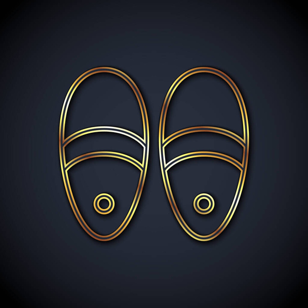 Gold line Slippers icon isolated on black background. Flip flops sign. Vector - Vector, Image